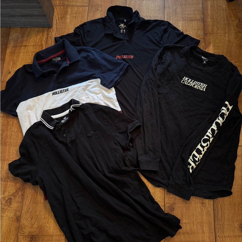 Hollister Men's Black, Navy, and White Polo Shirts and long-sleeved tee